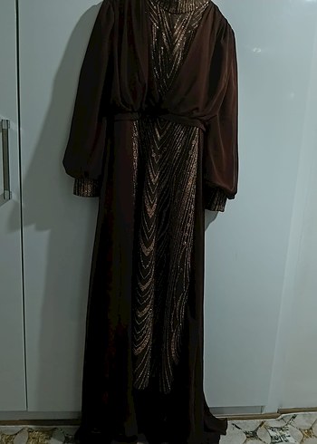 Kahverengi Drapeli Uzun Abiye Elbise - Görsel 4