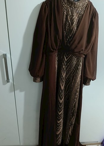 Kahverengi Drapeli Uzun Abiye Elbise - Görsel 2