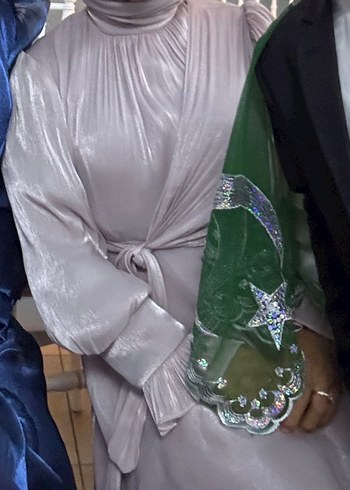 Yüksek Yakalı pudra Uzun Kollu Drapeli Sade Abiye - Görsel 4