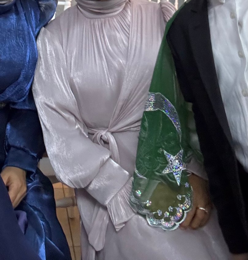 Yüksek Yakalı pudra Uzun Kollu Drapeli Sade Abiye - Görsel 4