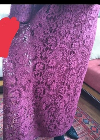42 Beden Bordo Dantel Detaylı Uzun Kadın Elbise
