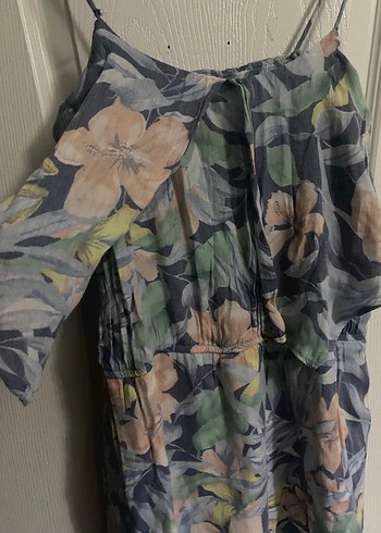 Çiçek Desenli Askılı Midi Elbise - Görsel 2