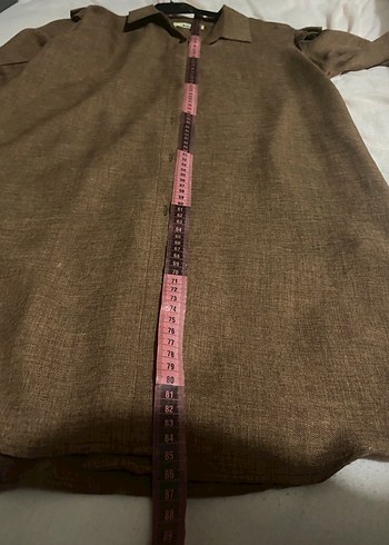 Kahverengi Uzun Kollu Keten Kadın Gömlek - Görsel 4