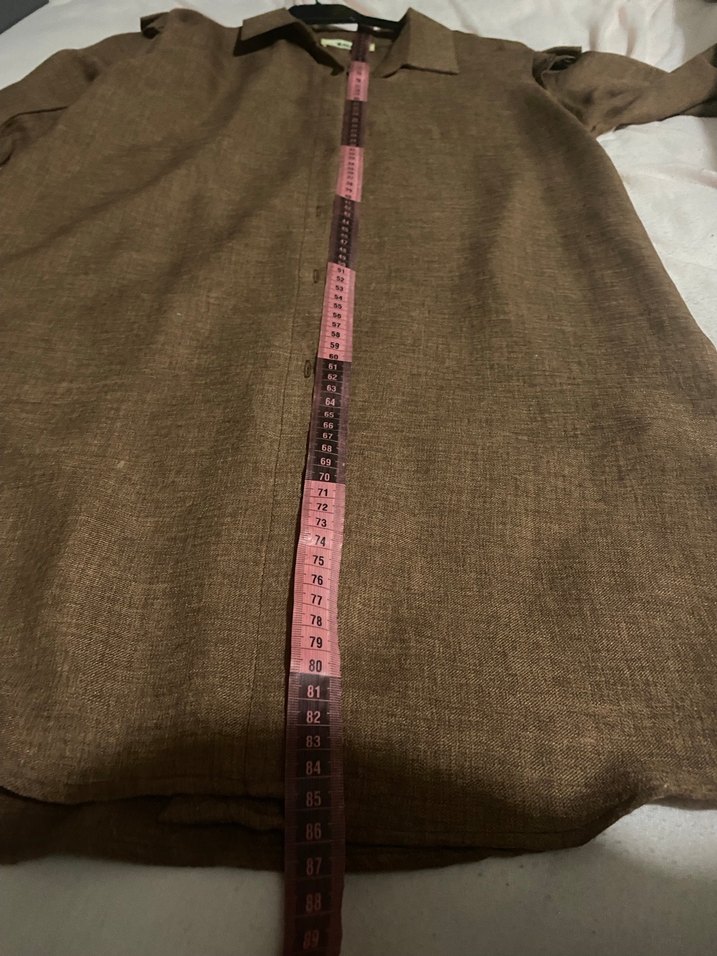 Kahverengi Uzun Kollu Keten Kadın Gömlek - Görsel 4