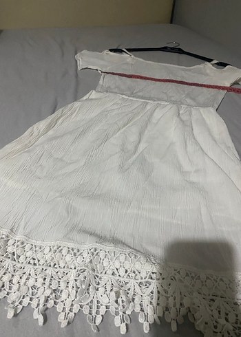 Beyaz Bohem Midi Keten Elbise - Görsel 4