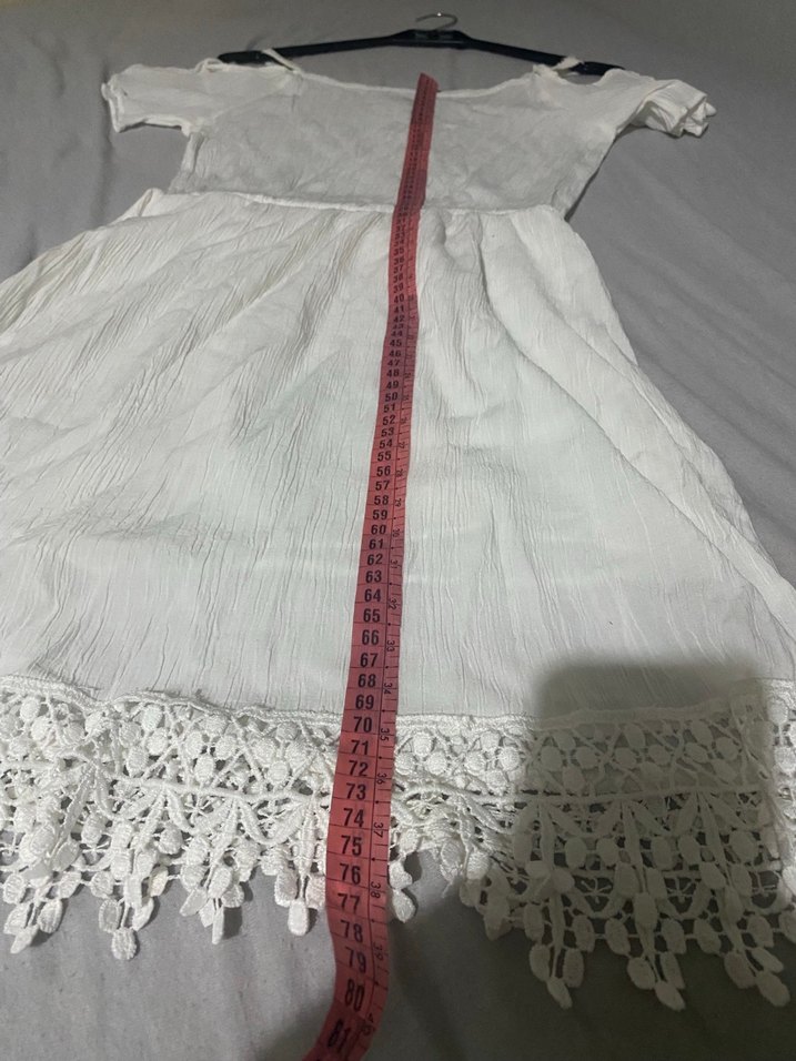 Beyaz Bohem Midi Keten Elbise - Görsel 3