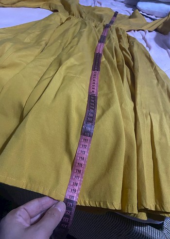 Hardal sarısı Kadın Uzun Keten Elbise - Görsel 4