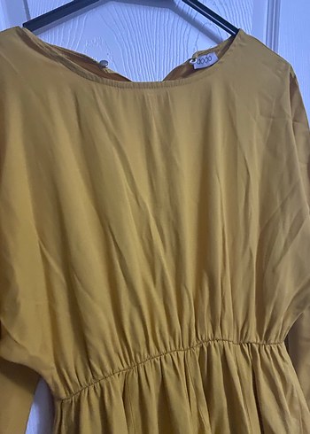 Hardal sarısı Kadın Uzun Keten Elbise - Görsel 3