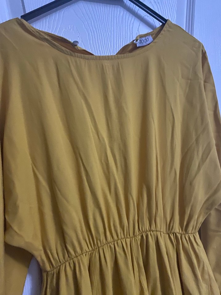 Hardal sarısı Kadın Uzun Keten Elbise - Görsel 3