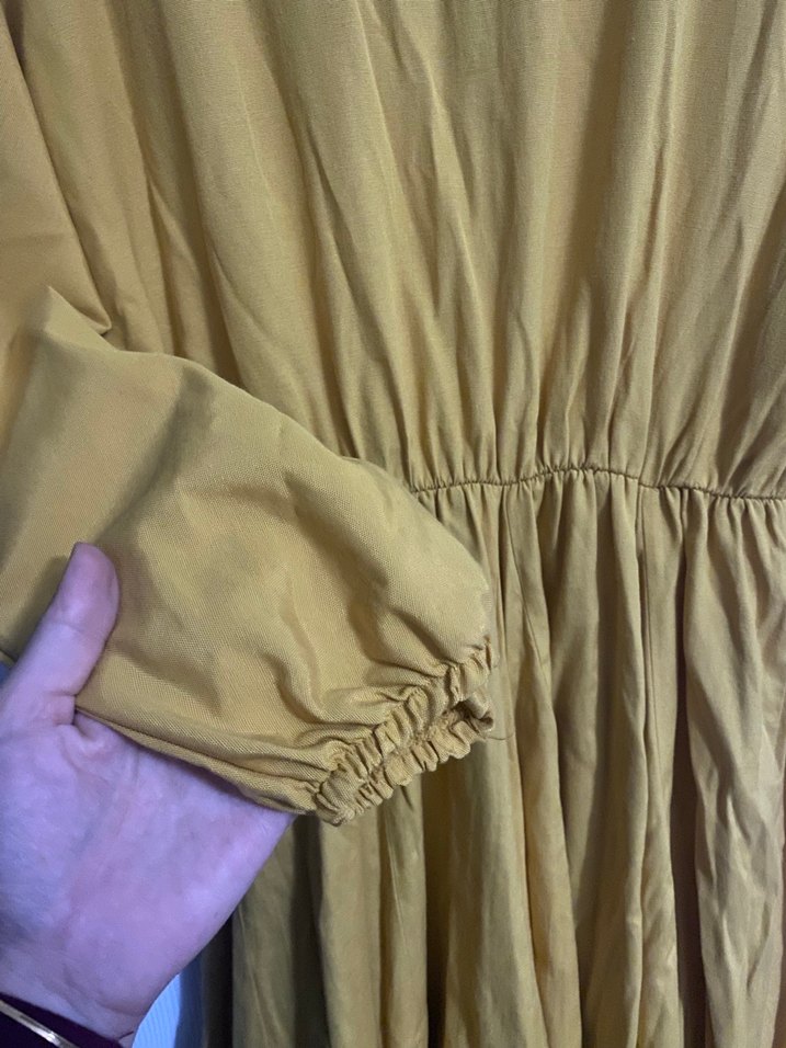 Hardal sarısı Kadın Uzun Keten Elbise - Görsel 2