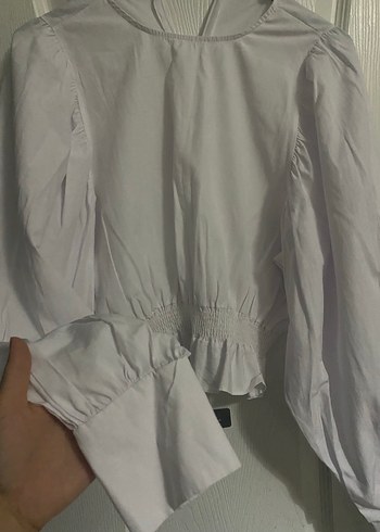 Kadın Beyaz Keten Uzun Kollu Fırfırlı Bluz - Görsel 2