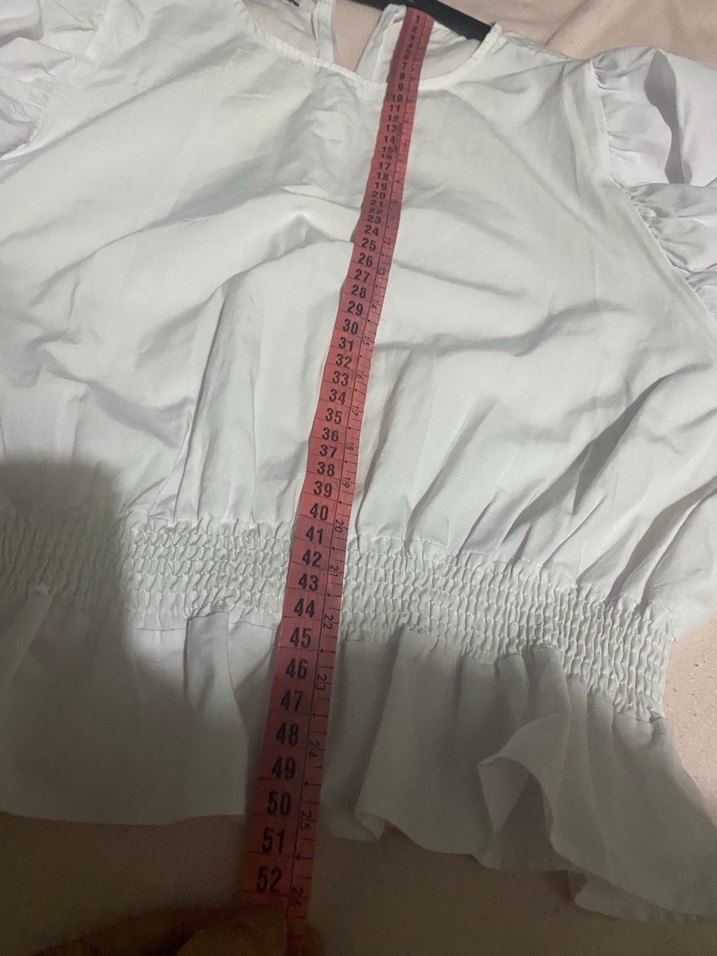 Kadın Beyaz Keten Uzun Kollu Fırfırlı Bluz - Görsel 4