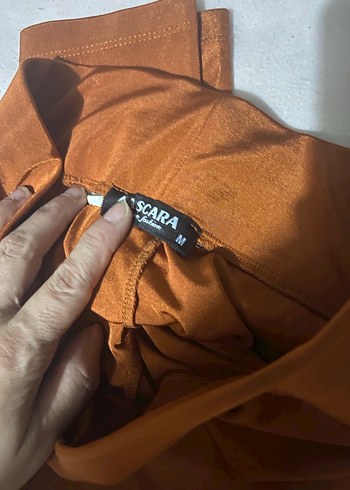 Düz Mavi Saten Kadın Tayt - Görsel 5