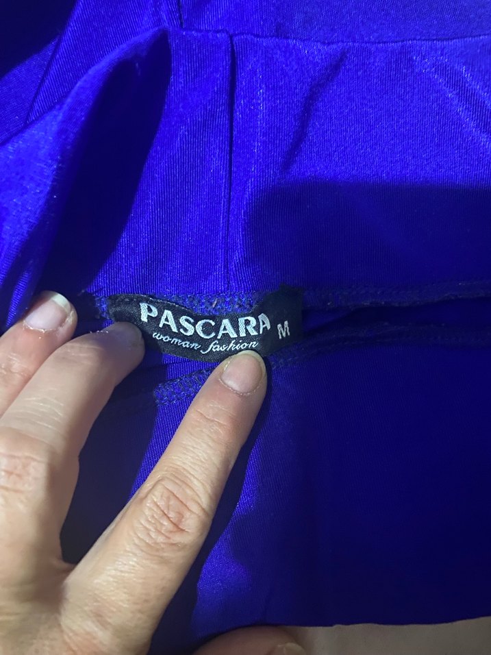 Düz Mavi Saten Kadın Tayt - Görsel 4