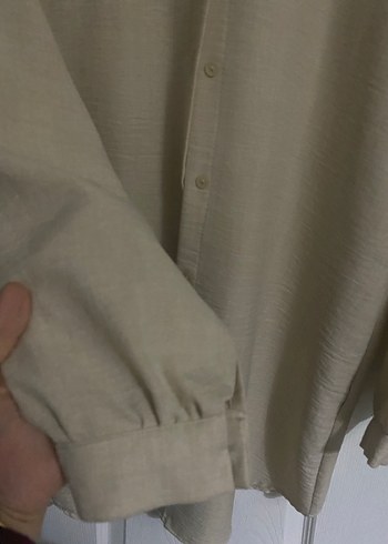 Bej Keten Kadın Gömlek Uzun Kollu - Görsel 2