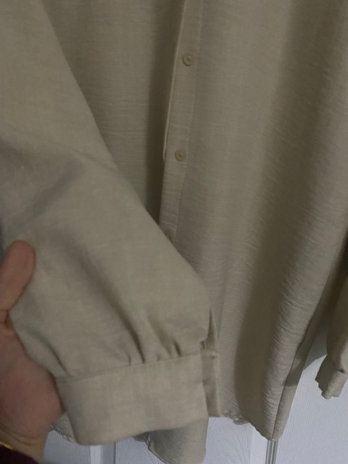 Bej Keten Kadın Gömlek Uzun Kollu - Görsel 2