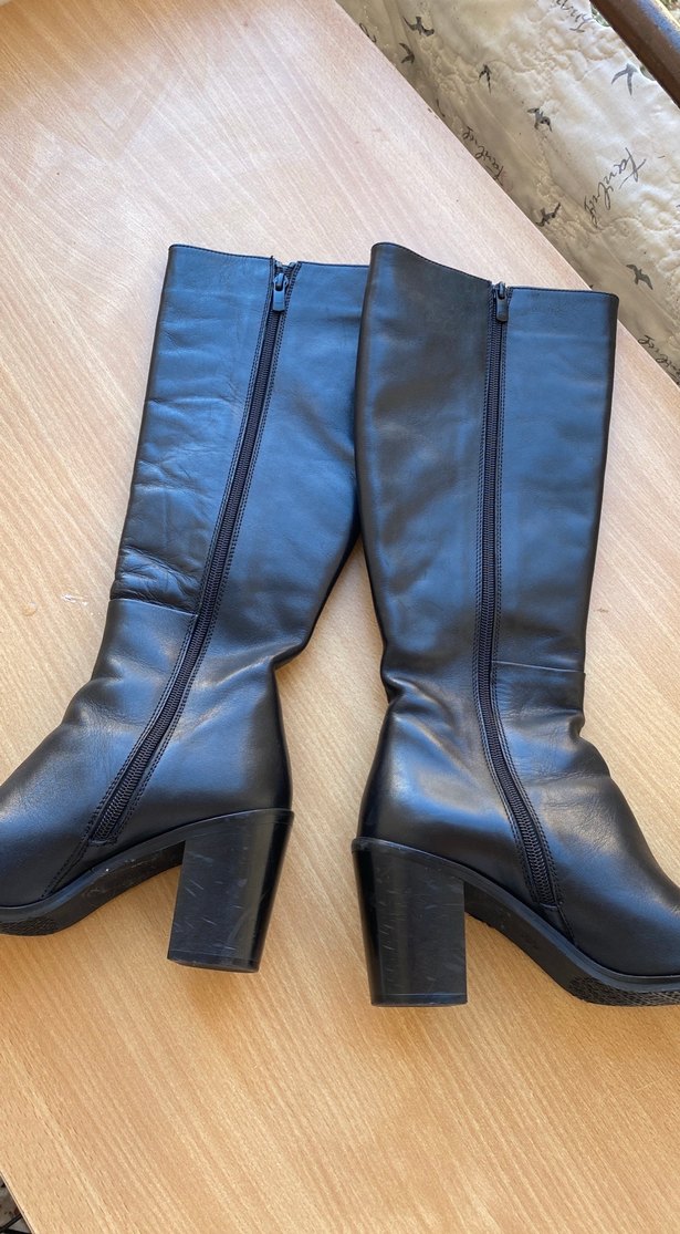 Kadın Siyah Deri Dizüstü Botlar, Tokalı, Kalın Topuklu - Görsel 2