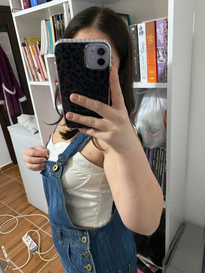 Mavi Kısa Denim Salopet - Görsel 2