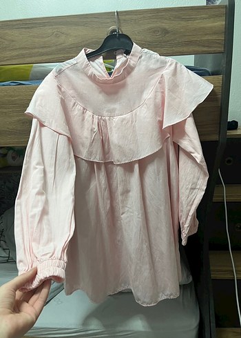 Kız Çocuk Pembe Keten Fırfırlı Bluz - Görsel 3