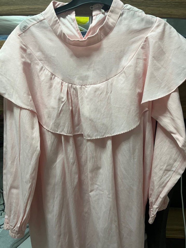 Kız Çocuk Pembe Keten Fırfırlı Bluz - Görsel 2