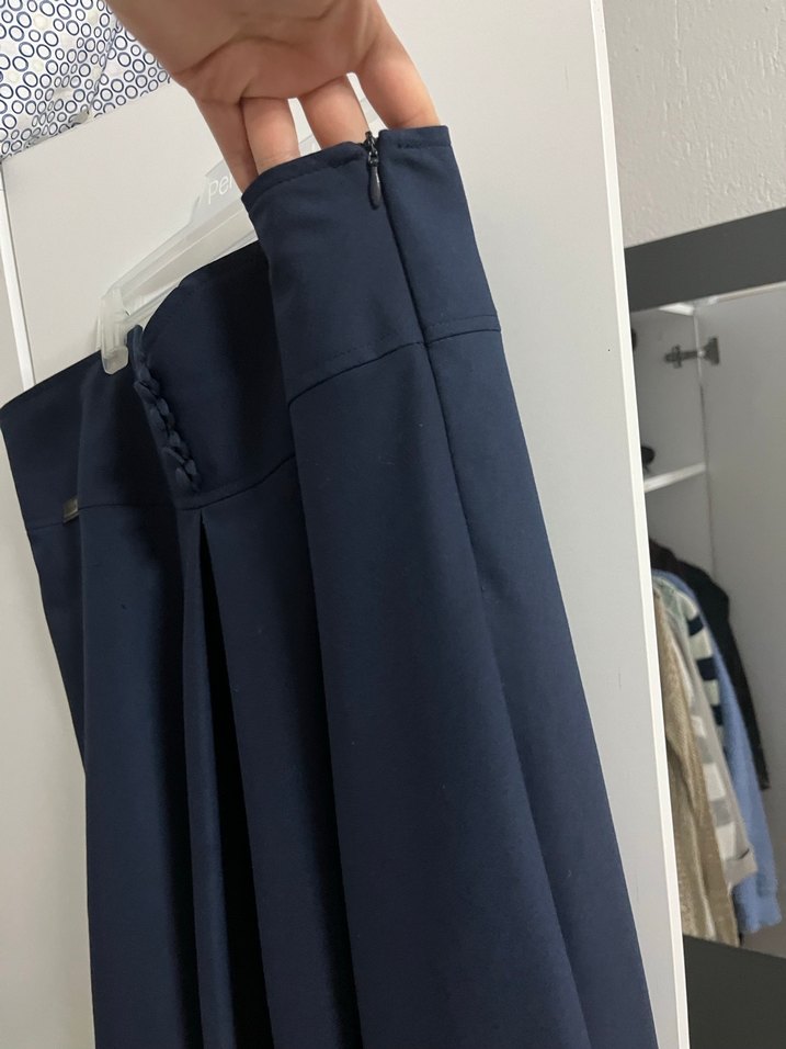 Düğmeli Lacivert Kadın Uzun Etek - Görsel 4