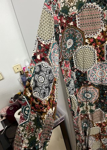 Bohem Renkli Uzun Desenli Kadın Elbise - Görsel 3