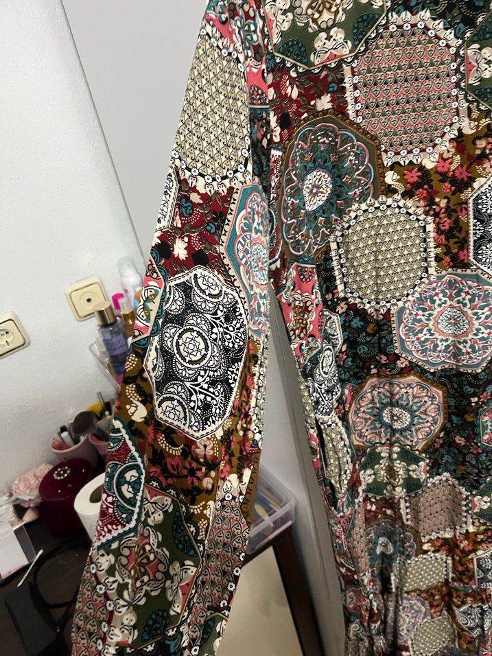 Bohem Renkli Uzun Desenli Kadın Elbise - Görsel 3