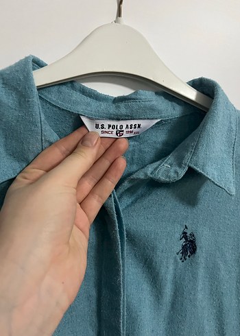 Mavi Uzun Kollu Keten Gömlek - Görsel 5