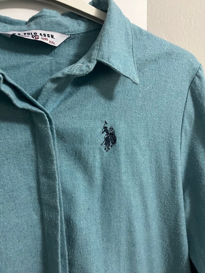 Mavi Uzun Kollu Keten Gömlek - Görsel 3