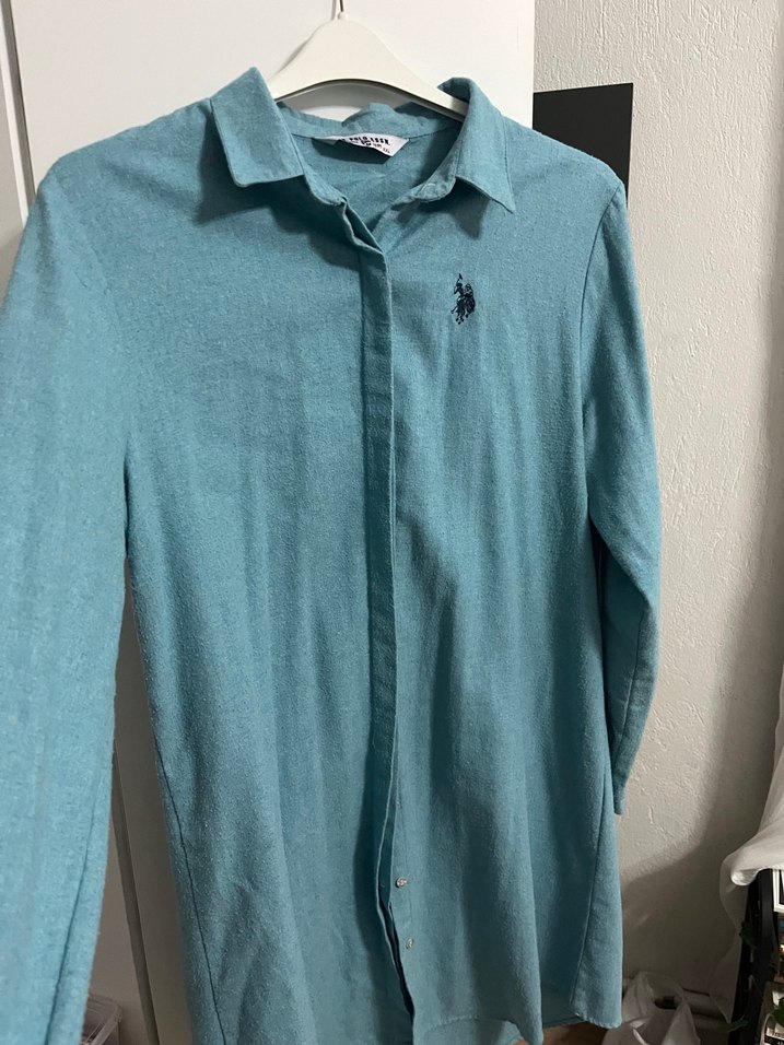 Mavi Uzun Kollu Keten Gömlek - Görsel 2