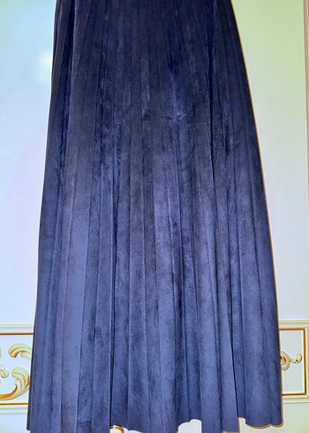 Lacivert Süet Pilili Uzun Etek - Görsel 2