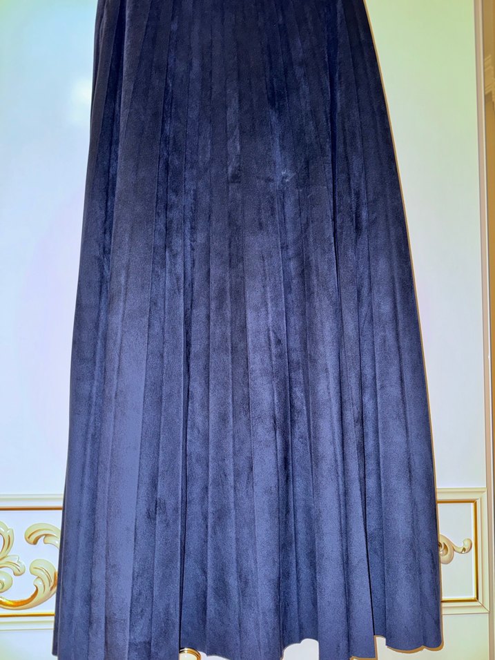 Lacivert Süet Pilili Uzun Etek - Görsel 2