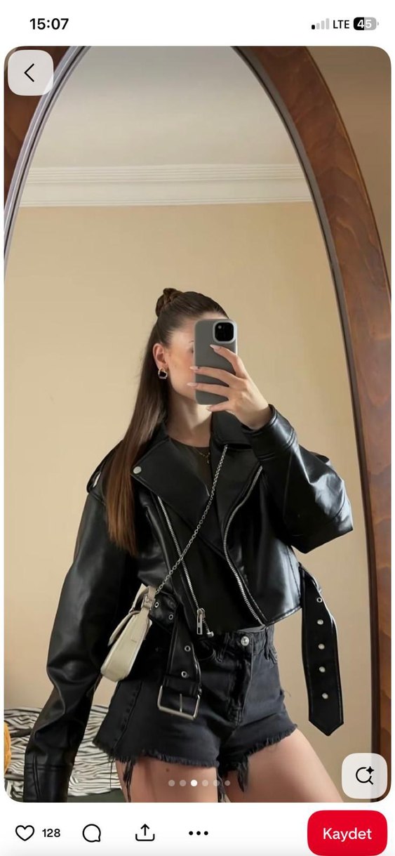 Zara Siyah Suni Deri Crop Biker Ceket - Görsel 2