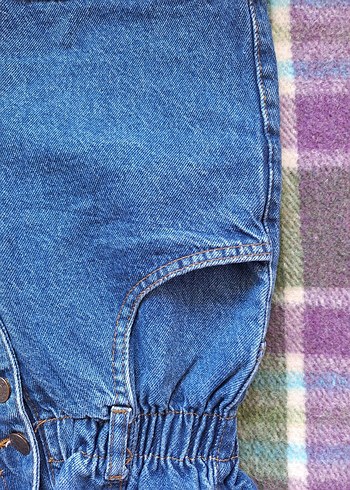 diğer Beden Düğmeli Mavi Yüksek Bel Mini Denim Şort