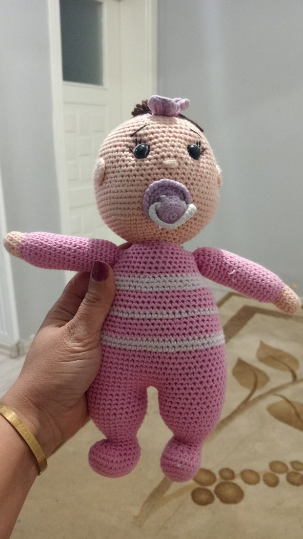 Pembe Örgü Bebek Oyuncak - Görsel 2