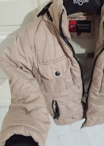 Çocuk Bej Kürklü Kısa Kışlık Mont - Görsel 3