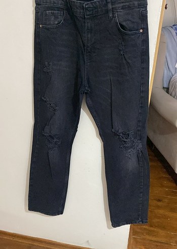 Kadın Gri Bol Kesim Midi Kot Pantolon - Görsel 2