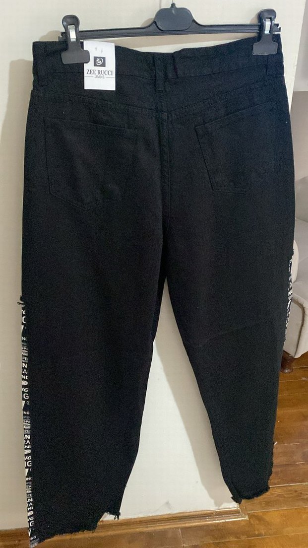 Siyah Baskılı Kadın Kot Pantolon - Görsel 2