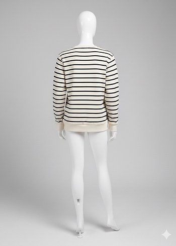 Beyaz Siyah Çizgili Uzun Kollu Kadın Sweatshirt - Görsel 2