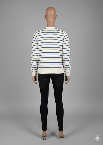 Çizgili Beyaz Kadın Sweatshirt - Görsel 2