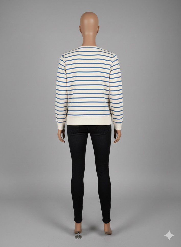 Çizgili Beyaz Kadın Sweatshirt - Görsel 2