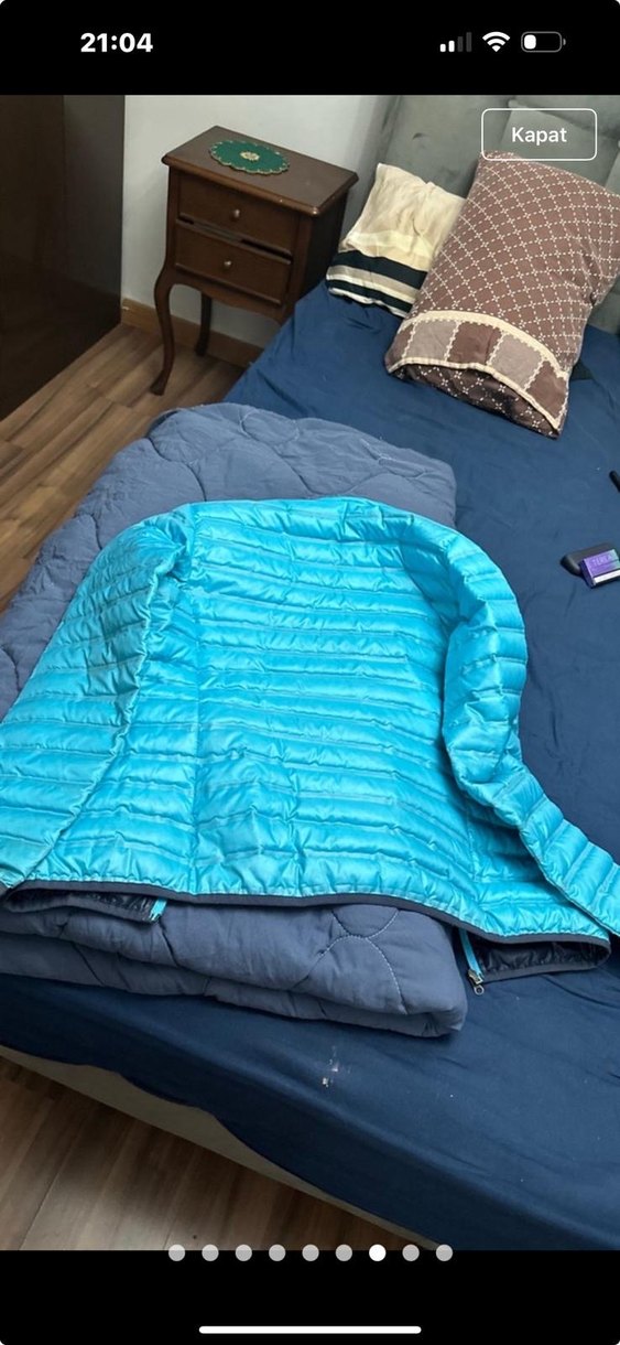 Mavi Parlak Fermuarlı Kadın Kış Montu - Görsel 3