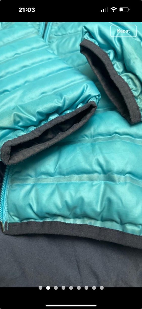 Mavi Parlak Fermuarlı Kadın Kış Montu - Görsel 5