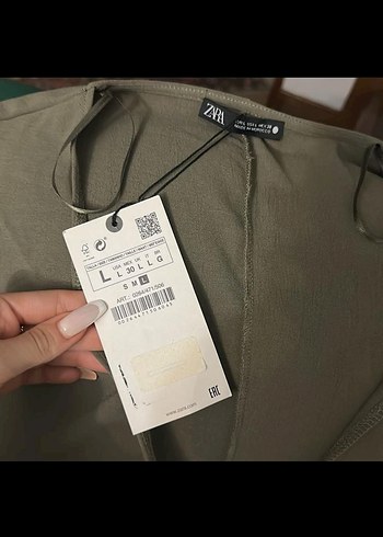 Yeşil  Keten Uzun Elbise - Görsel 3