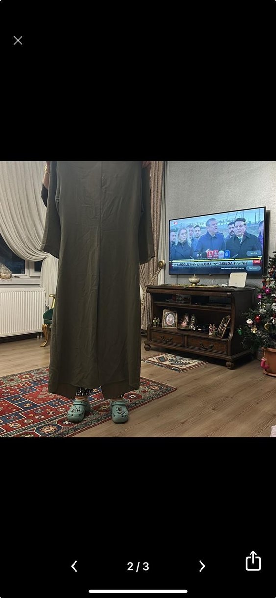 Yeşil  Keten Uzun Elbise - Görsel 2