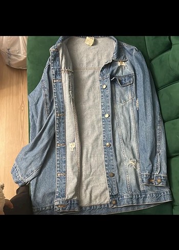 Düğmeli Gri Kadın Denim Ceket - Görsel 5