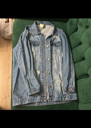 Düğmeli Gri Kadın Denim Ceket - Görsel 3