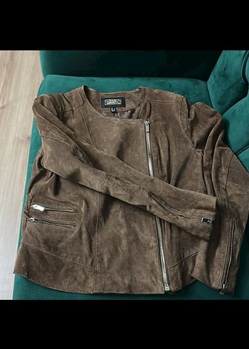 Kadın Kahverengi Süet Fermuarlı Deri Ceket - Görsel 2