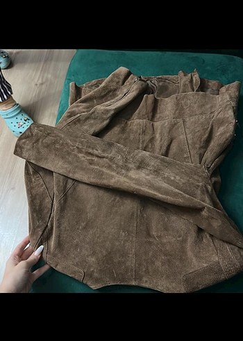 Kadın Kahverengi Süet Fermuarlı Deri Ceket - Görsel 4