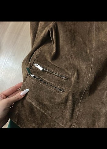 Kadın Kahverengi Süet Fermuarlı Deri Ceket - Görsel 3